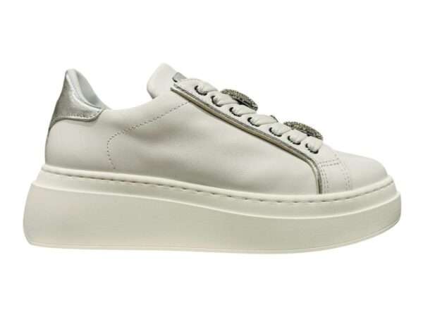 meline sneakers donna 607 acc-lo variante 999 soft bianco laminato argento