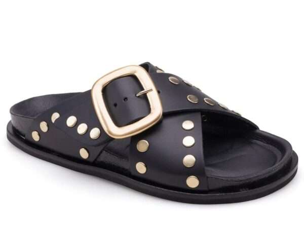 bio.lab project sandalo donna lady double buckle gold line pelle nero