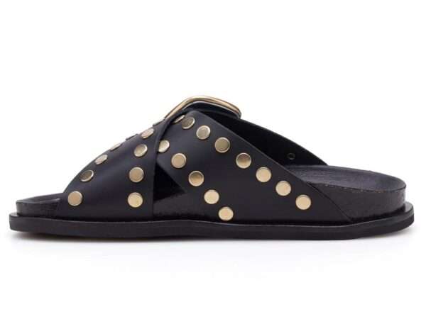 bio.lab project sandalo donna lady double buckle gold line pelle nero