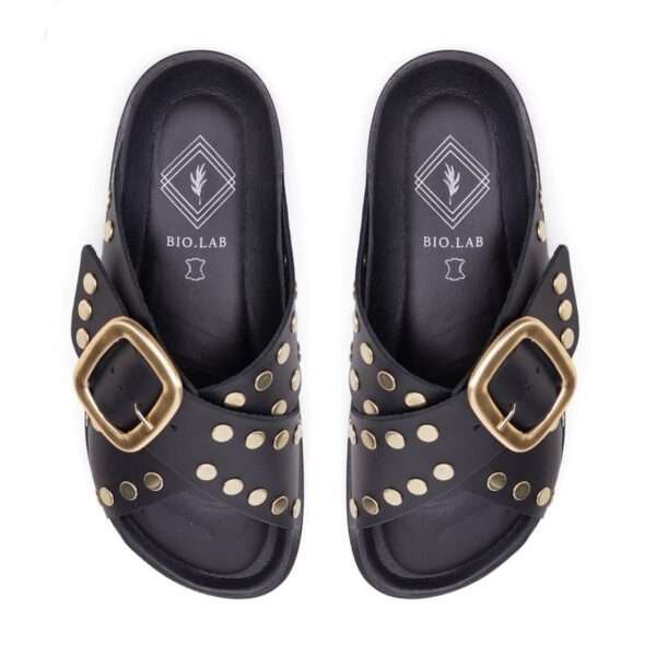 bio.lab project sandalo donna lady double buckle gold line pelle nero