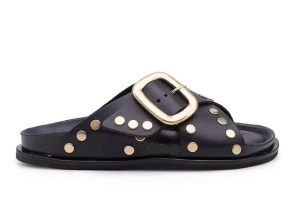 bio.lab project sandalo donna lady double buckle gold line pelle nero