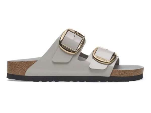 birkenstock sandalo donna arizona big buckle pelle naturale vernice high shine stone coin 1029391