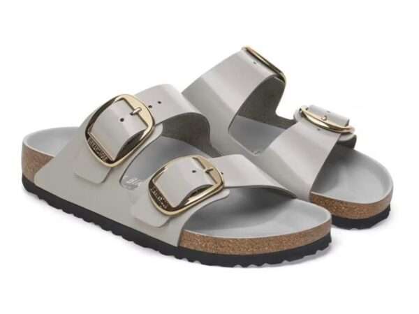 birkenstock sandalo donna arizona big buckle pelle naturale vernice high shine stone coin 1029391
