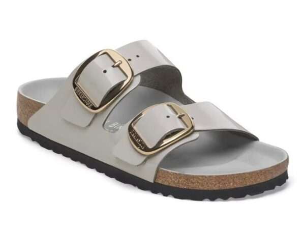 birkenstock sandalo donna arizona big buckle pelle naturale vernice high shine stone coin 1029391
