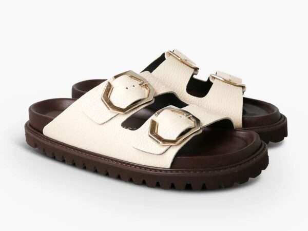 genuins sandalo donna 2 fibbie galia embossed leather chalk g106271