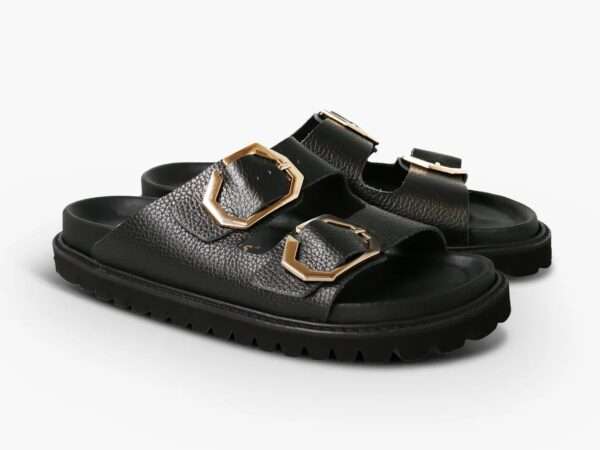 genuins sandalo donna 2 fibbie galia embossed leather dark g106270