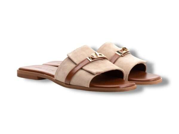 mosaic donna ciabatta padlock camoscio beige suola tan