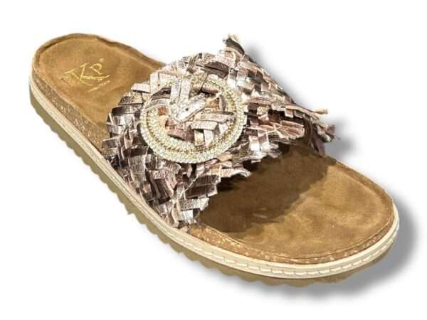 ekp sandalo ciabatta 1 fibbie donna 3447 welt pelle intreccio multi bronzo