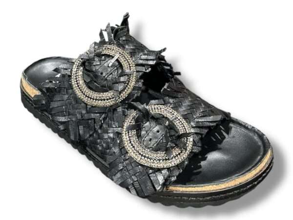 ekp sandalo ciabatta 2 fibbie donna 3446 welt intreccio pelle nero