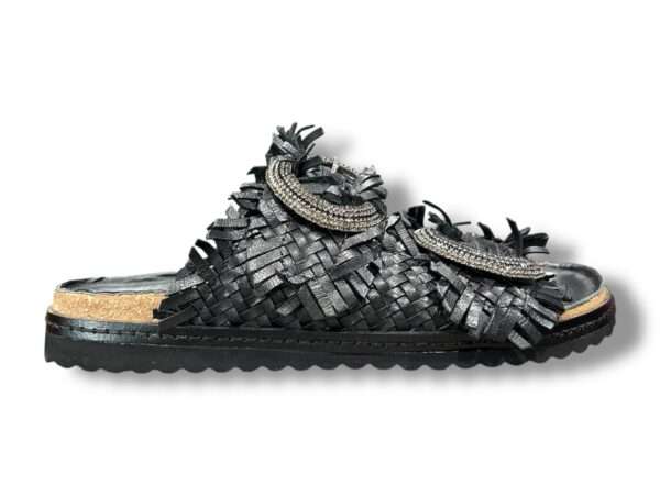 ekp sandalo ciabatta 2 fibbie donna 3446 welt intreccio pelle nero