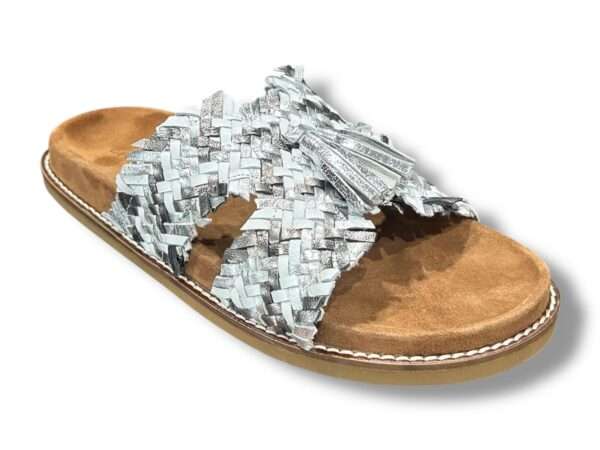 ekp sandalo ciabatta donna 3953k fusby intreccio pelle laminato multi