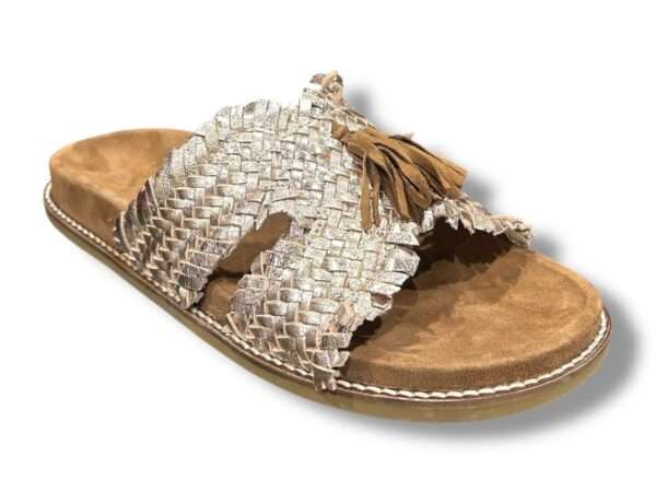 ekp sandalo ciabatta donna 3953k fusby intreccio pelle laminato platino