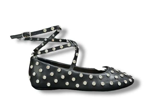 ekp scarpa ballerina con schiava alla caviglia pelle nero e strass 3917k parigi