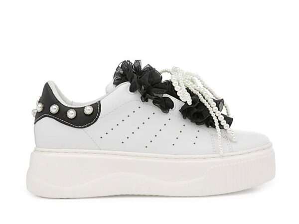 cult sneakers donna white black con rouches clw 463601 perry 4636 low w