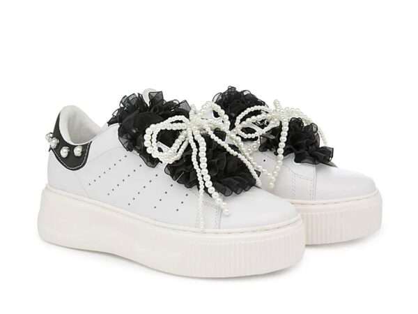 cult sneakers donna white black con rouches clw 463601 perry 4636 low w