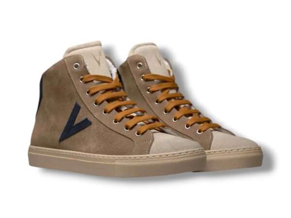 v2 brand sneaker alte uomo olympic mid tortora con retro e inserto blu suhiv2mo