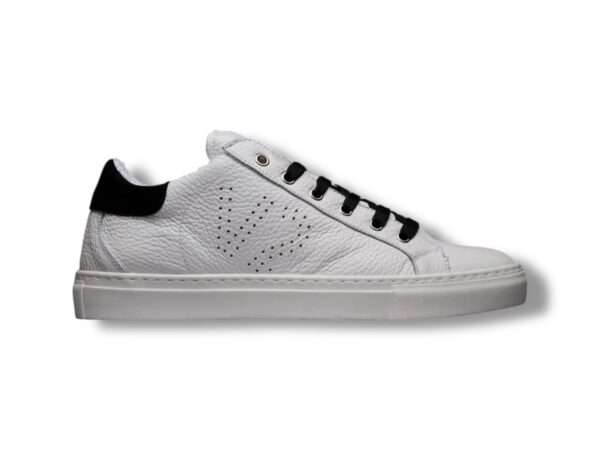 v2 brand sneaker uomo tennis a suola bassa bianca con retro e lacci nero