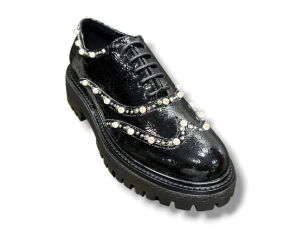 ekp scarpa donna francesina naplak nero con perle e microborchie 3976-rock