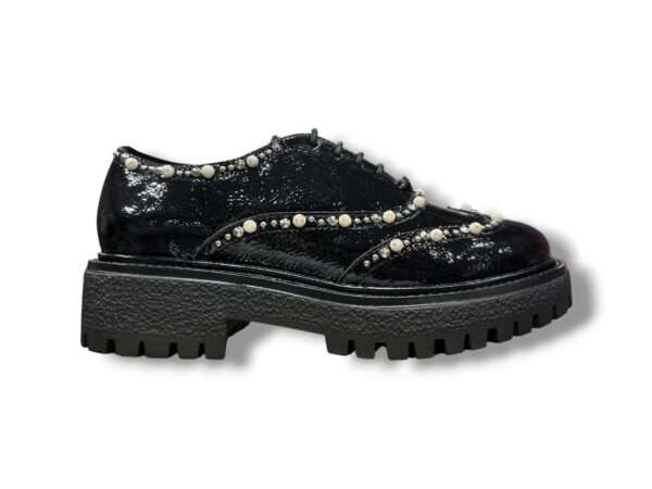 ekp scarpa donna francesina naplak nero con perle e microborchie 3976-rock