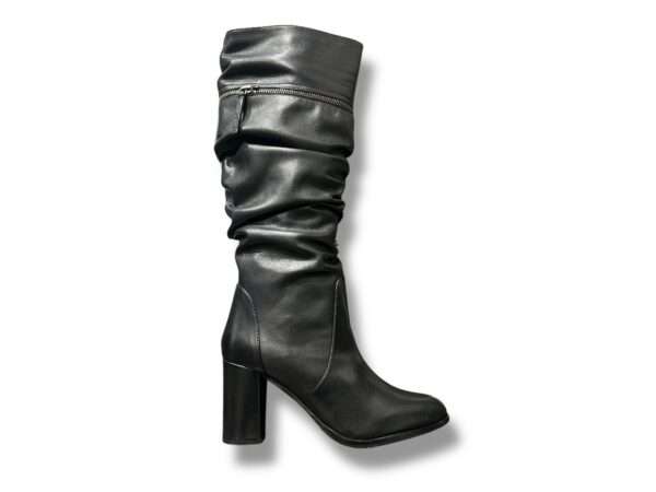 janet and janet stivale donna tacco alto con pieghe pelle nero j-523