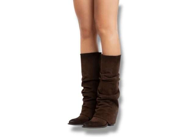 metisse stivale texano donna con risvolta e pieghe camoscio ingrassato testa moro xd2183