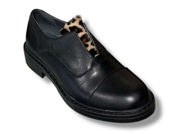 step scarpa donna slip on nappa black con linguetta cavallino maculato 263407