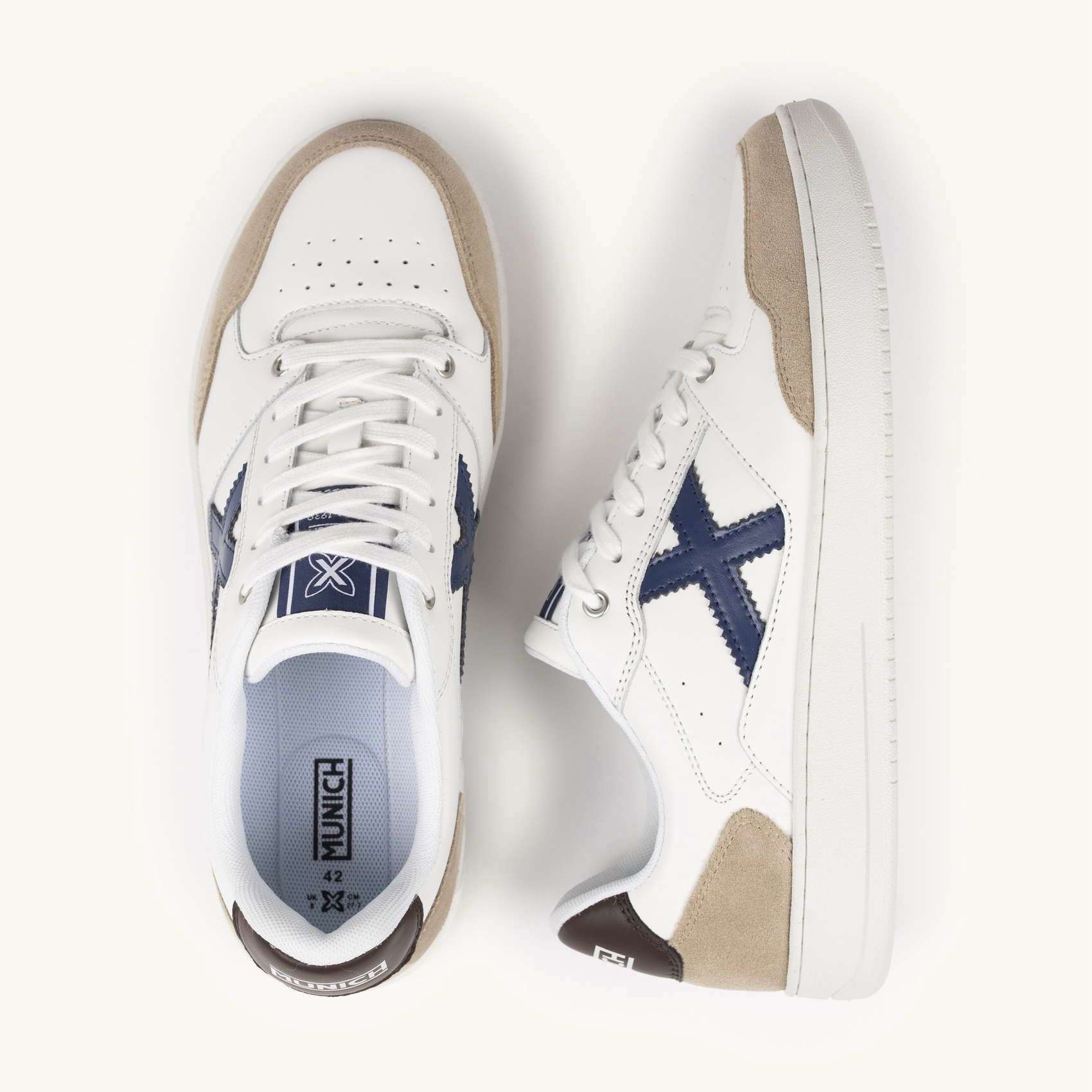 munich sneakers uomo 8908115 legit man 115 stile tennis white con dettaglio blu navy e marrone 2 munich sneakers uomo 8908115 legit man 115 stile tennis white con dettaglio blu navy e marrone